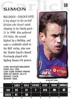 2000 Select AFL Millennium #50 Simon Garlick Back